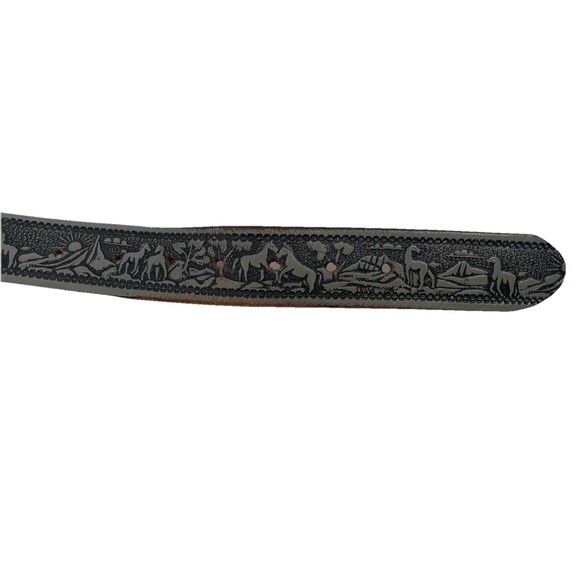 VTG 70s Tooled Leather Belt Western Horse Mountains Sunrise Cowboy Name Julio - Picture 5 of 12